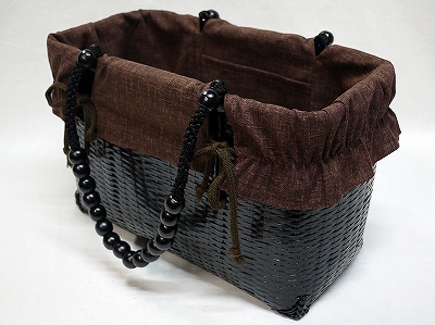 竹バッグ布張 カシュ塗 角ミニ