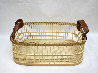 竹 長角格子かご 小